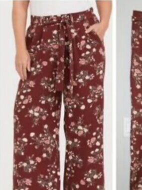 Torrid 4X Wide Leg Pant Crepe Floral w/ Belt loops Maroon